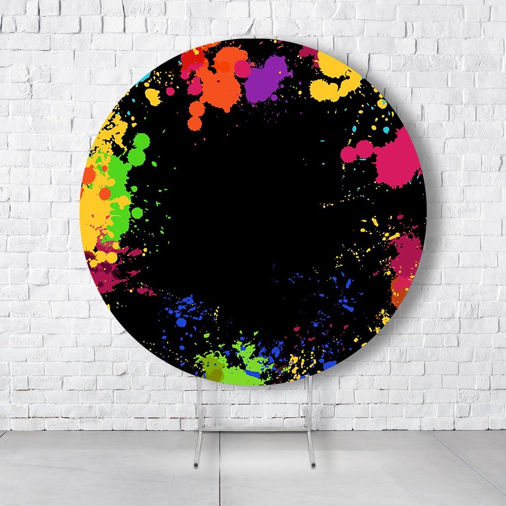 Painel De Festa Redondo Balada Neon Em Tecido Helanca C/Elástico 1,50x1,50