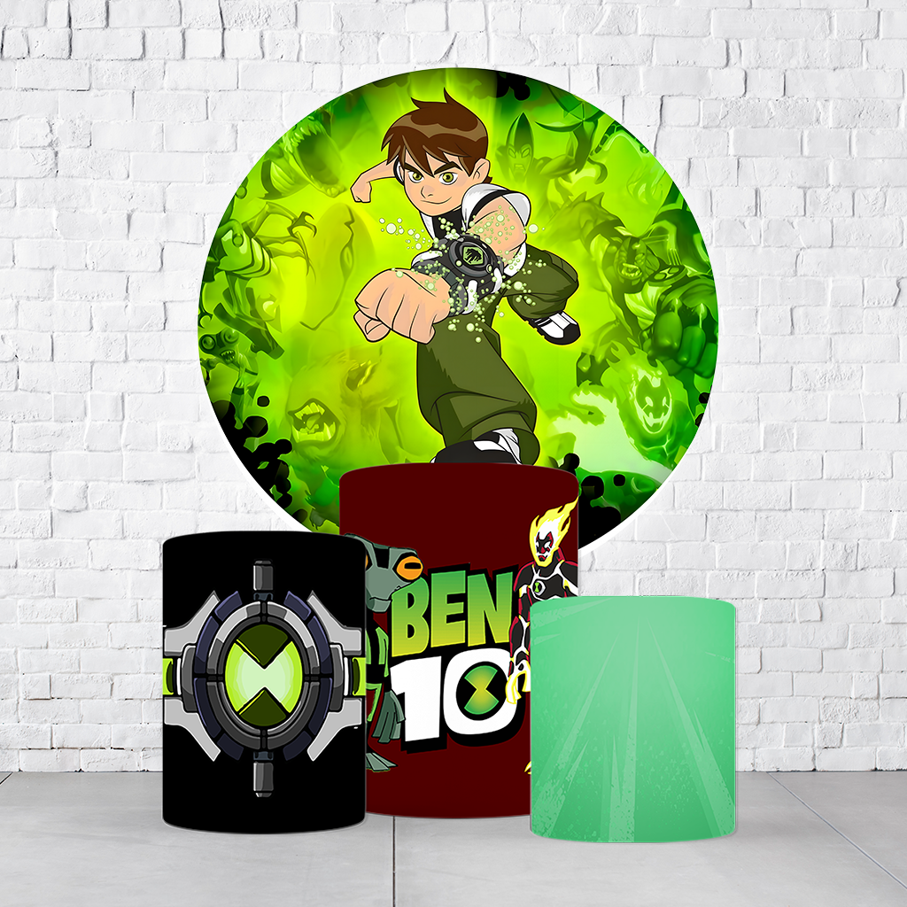 Kit Painel De Festa Ben 10 + Trio De Cilindros Em Tecido