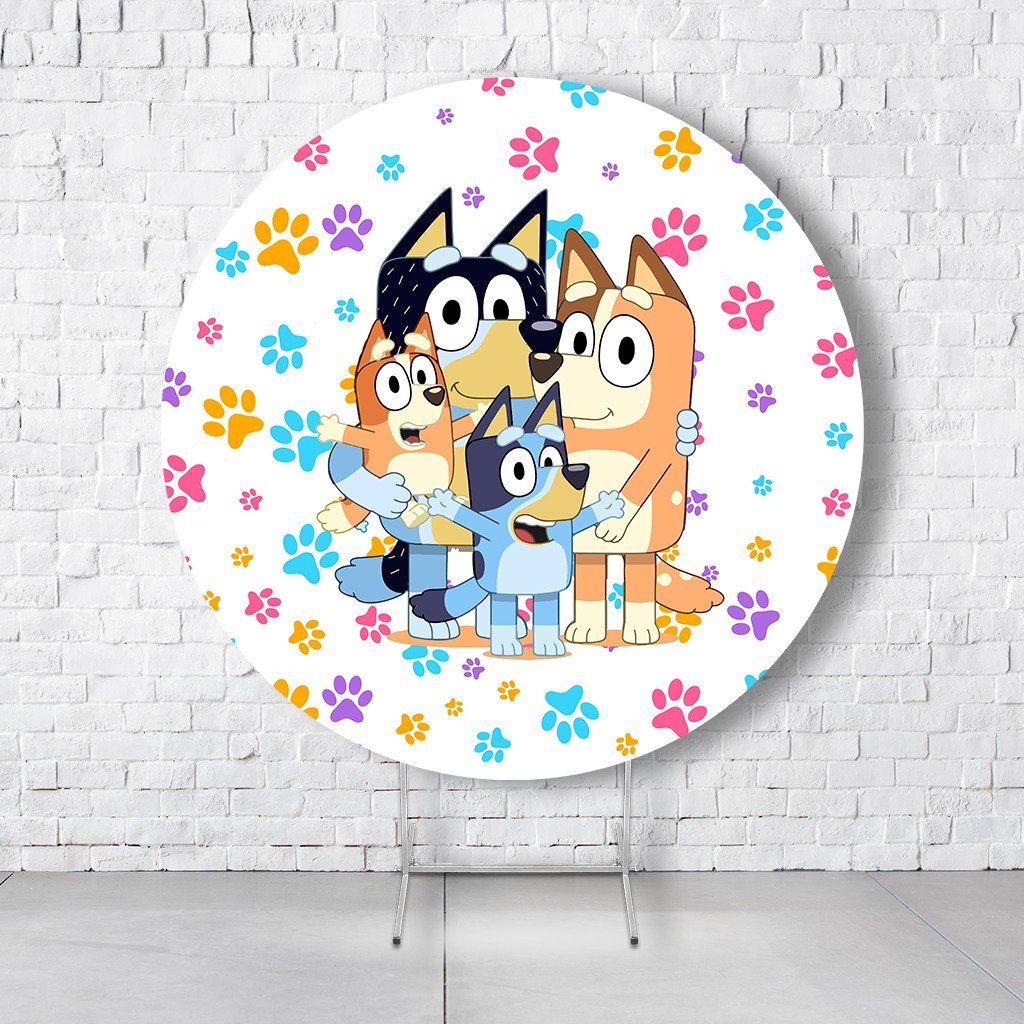 Painel De Festa Redondo Bluey Em Tecido Helanca C/Elástico 1,50x1,50 - Imagem 2