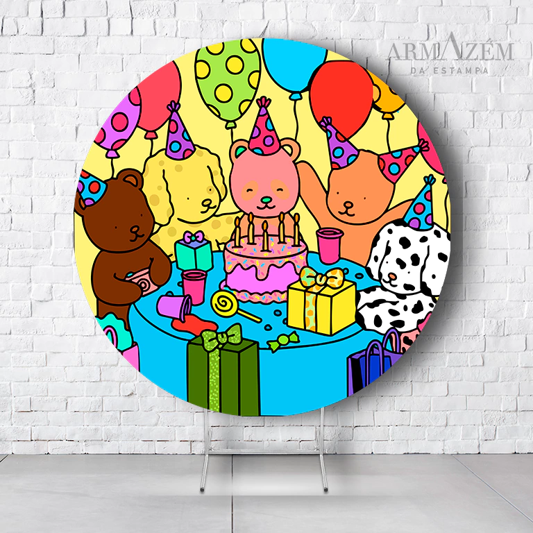 Painel De Festa Redondo Bobbie Goods Em Tecido Helanca C/Elástico 1,50x1,50 - Imagem 3