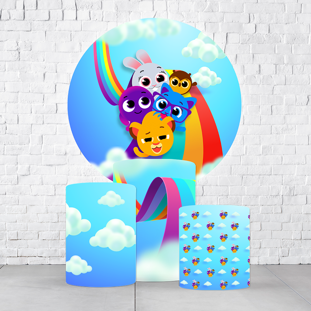 Kit Painel De Festa Bolofofos + Trio De Cilindros Em Tecido