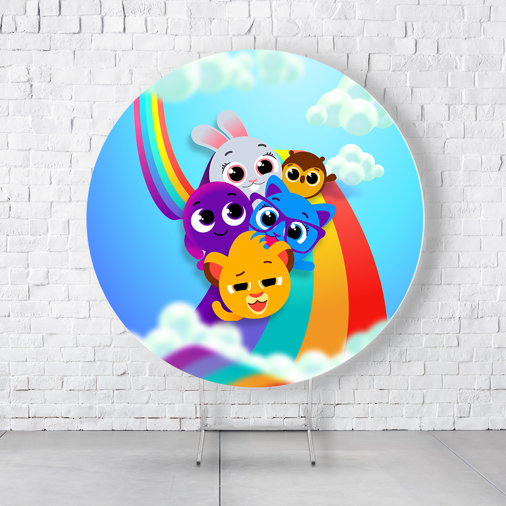 Painel De Festa Redondo Bolofofos Em Tecido Helanca C/Elástico 1,50x1,50