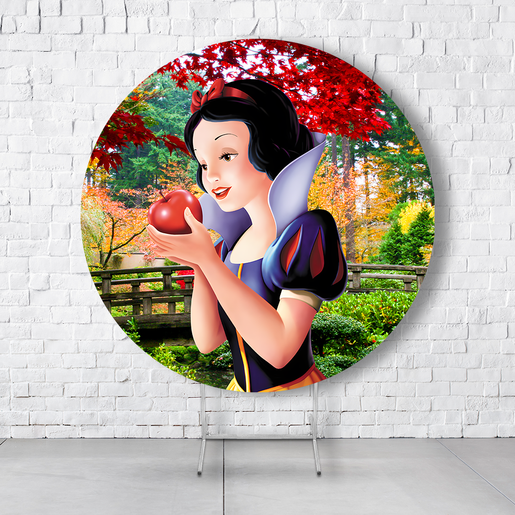 Painel De Festa Redondo Branca De Neve Em Tecido Helanca C/Elástico 1,50x1,50