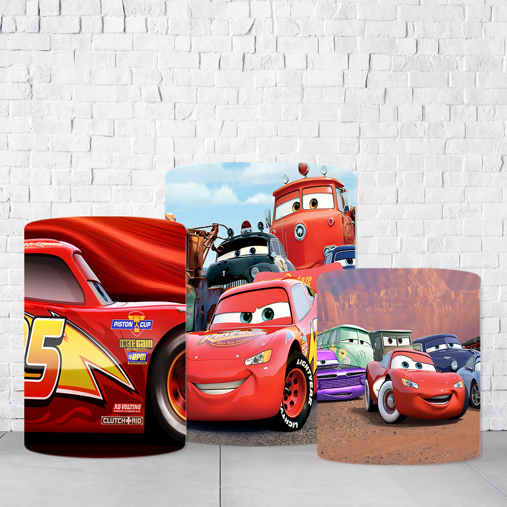 Trio de Cilindros Para Festas Carros Pixar Em Tecido Helanca C/Elástico