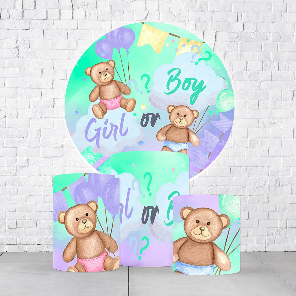 Kit Painel De Festa Chá Revelação + Trio De Cilindros Em Tecido  KITPAI044