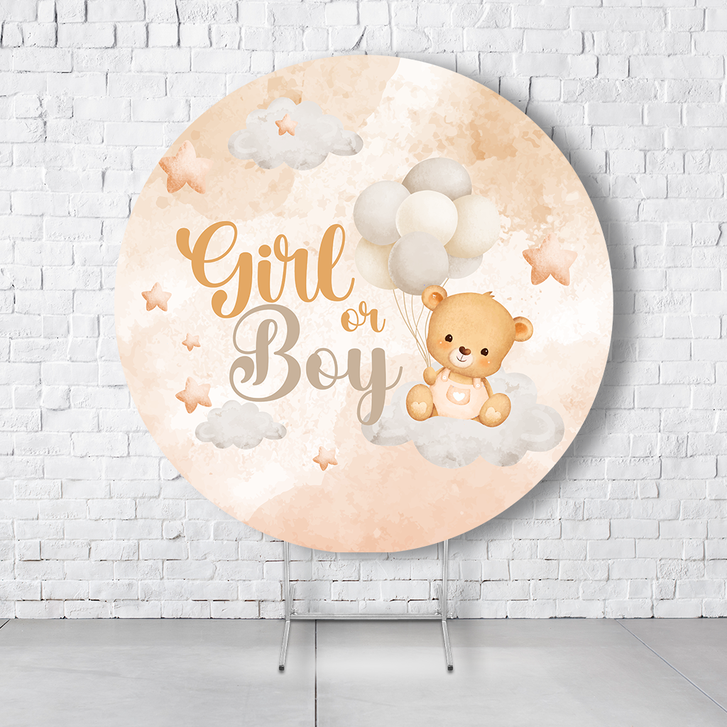 Painel De Festa Redondo Chá Revelação Em Tecido Helanca C/Elástico 1,50x1,50 - Imagem 2