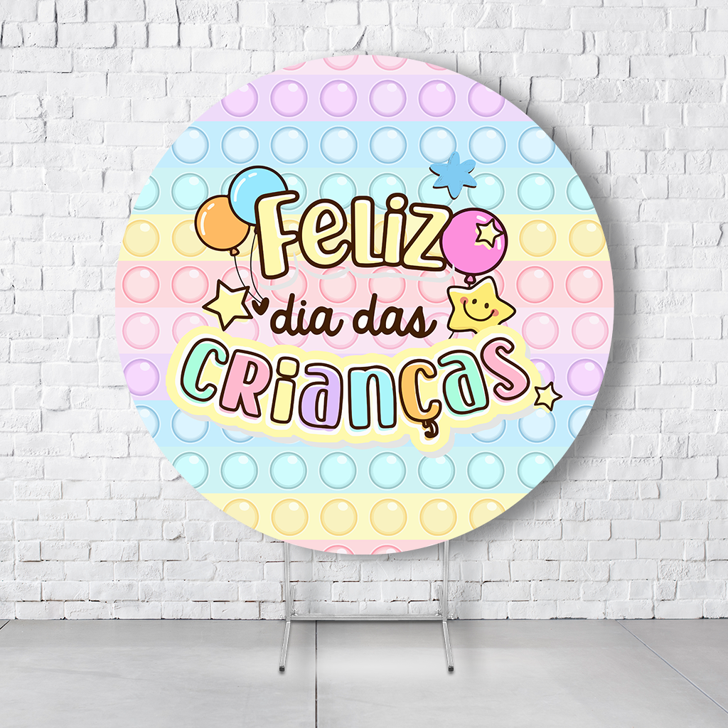Painel De Festa Redondo Dia Das Crianças Em Tecido Helanca C/Elástico 1,50x1,50