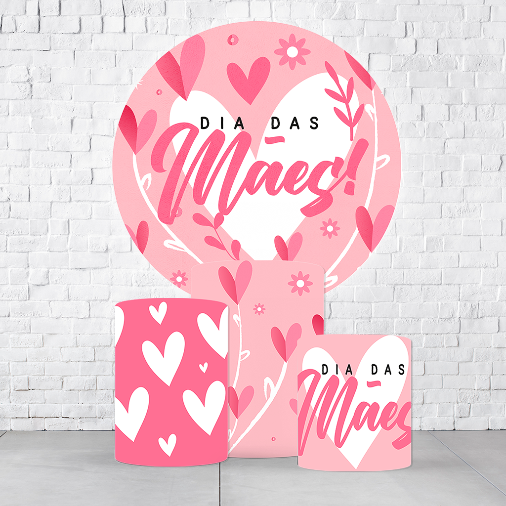 Kit Painel De Festa Dia Das Mães + Trio De Cilindros Em Tecido - Imagem 1