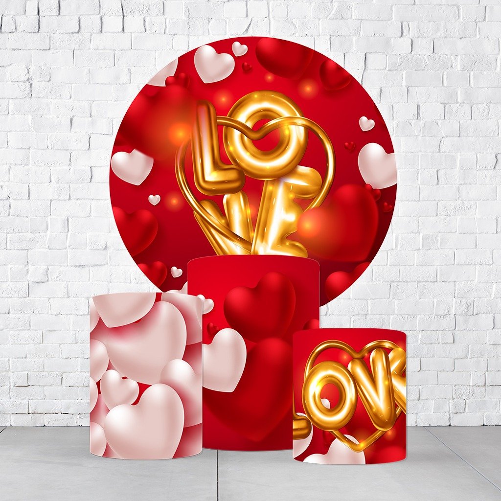 Kit Painel De Festa Dia Dos Namorados + Trio De Cilindros Em Tecido - Imagem 2