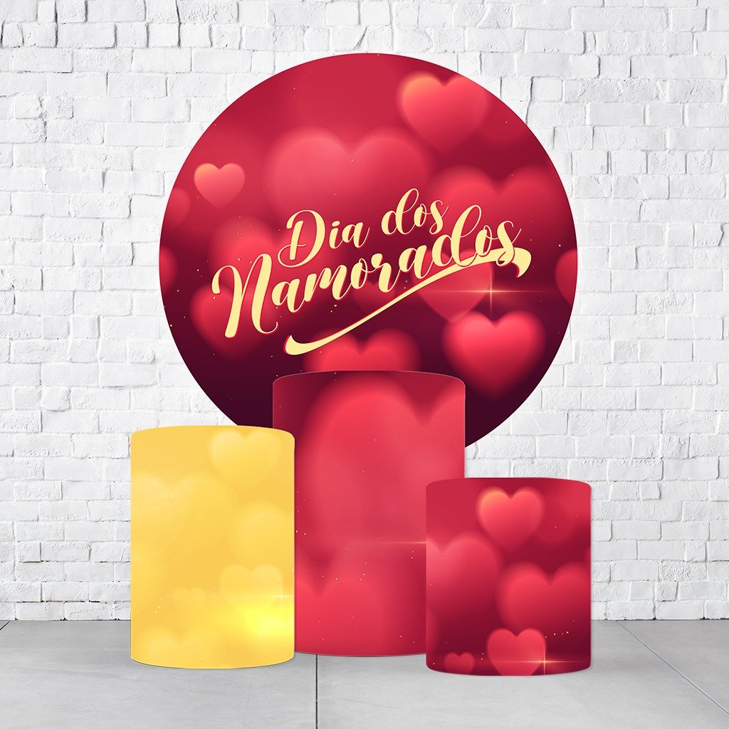 Kit Painel De Festa Dia Dos Namorados + Trio De Cilindros Em Tecido