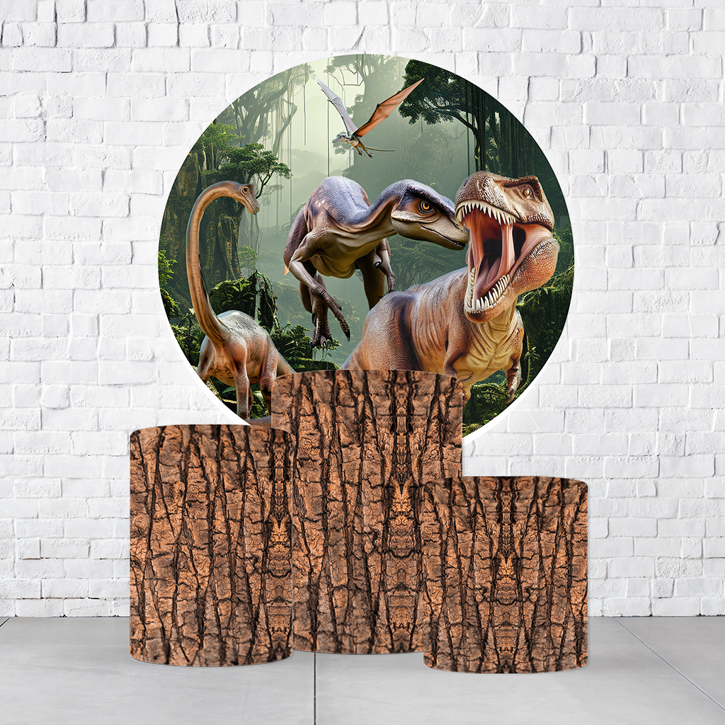 Kit Painel De Festa Dinossauros + Trio De Cilindros Em Tecido