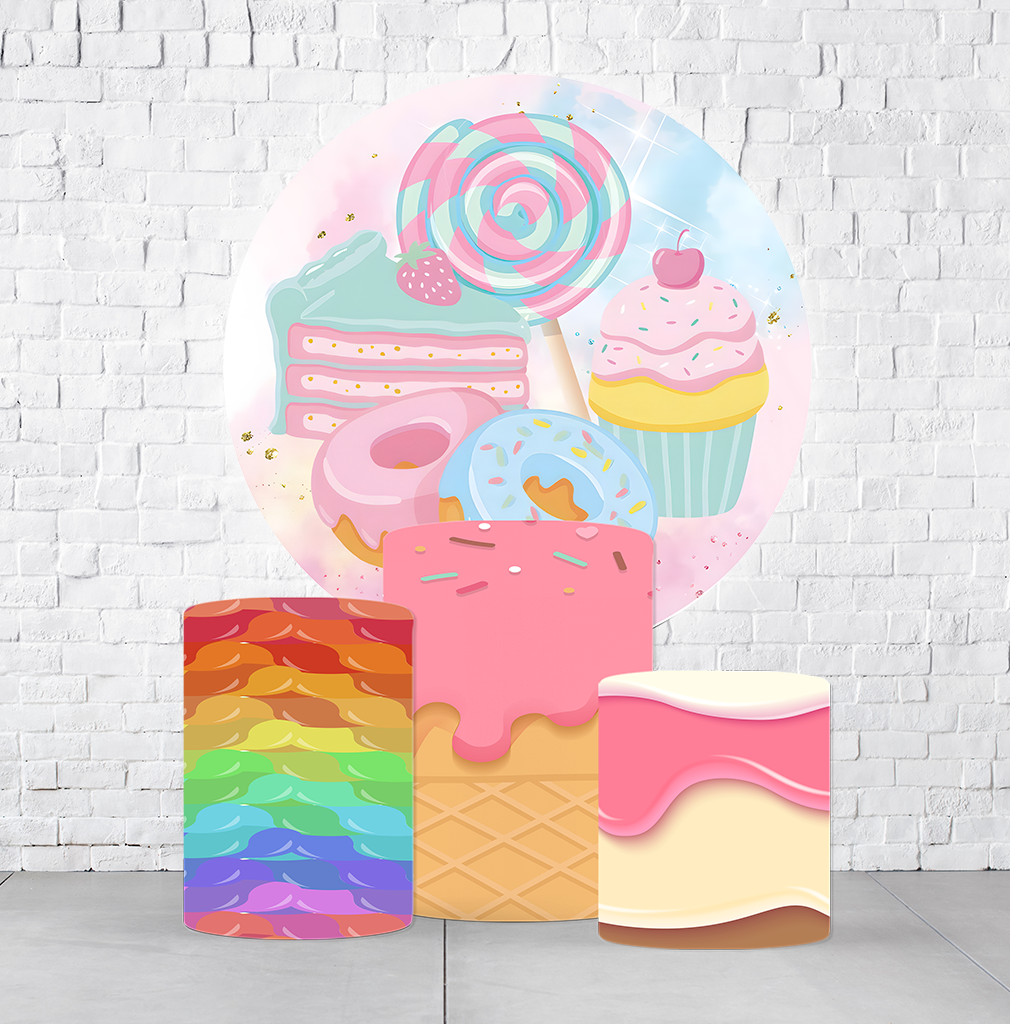 Kit Painel De Festa Doceria + Trio De Cilindros Em Tecido