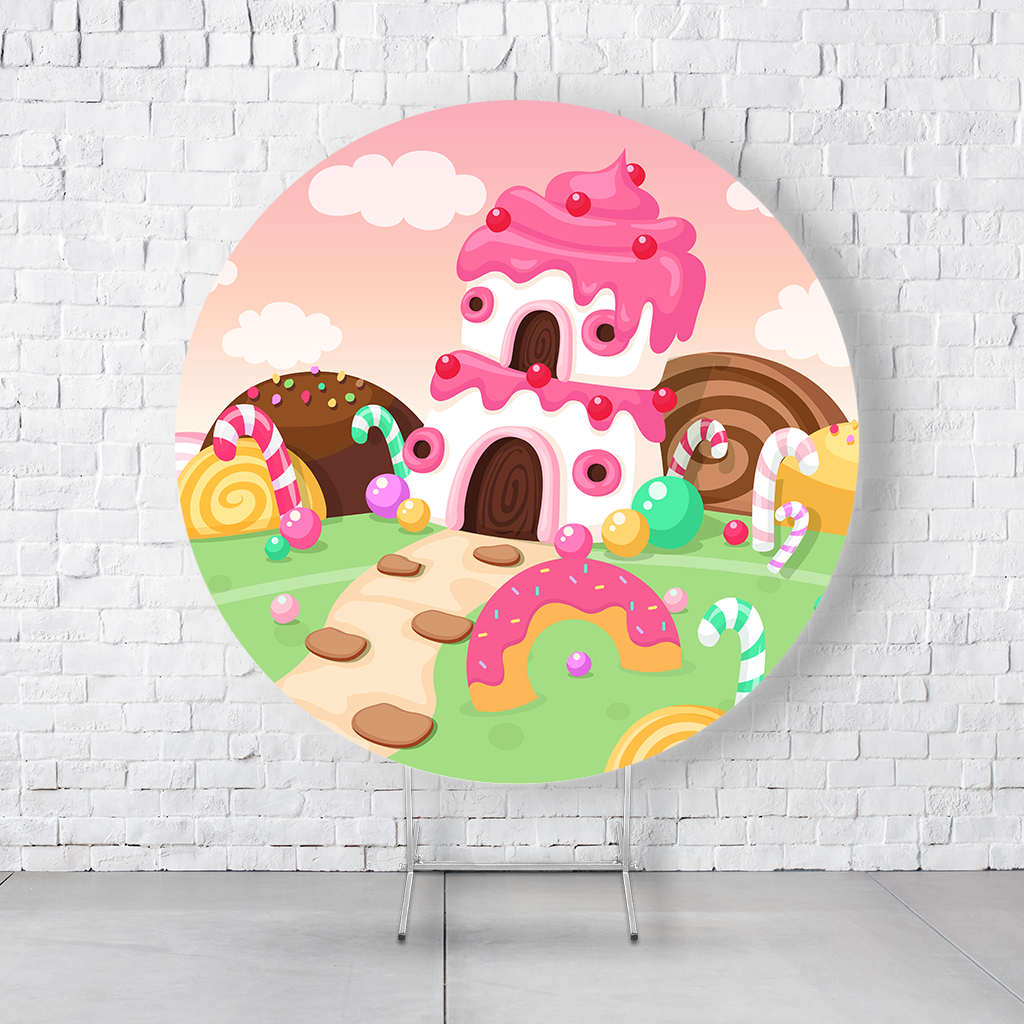Painel De Festa Redondo Doceria Em Tecido Helanca C/Elástico 1,50x1,50