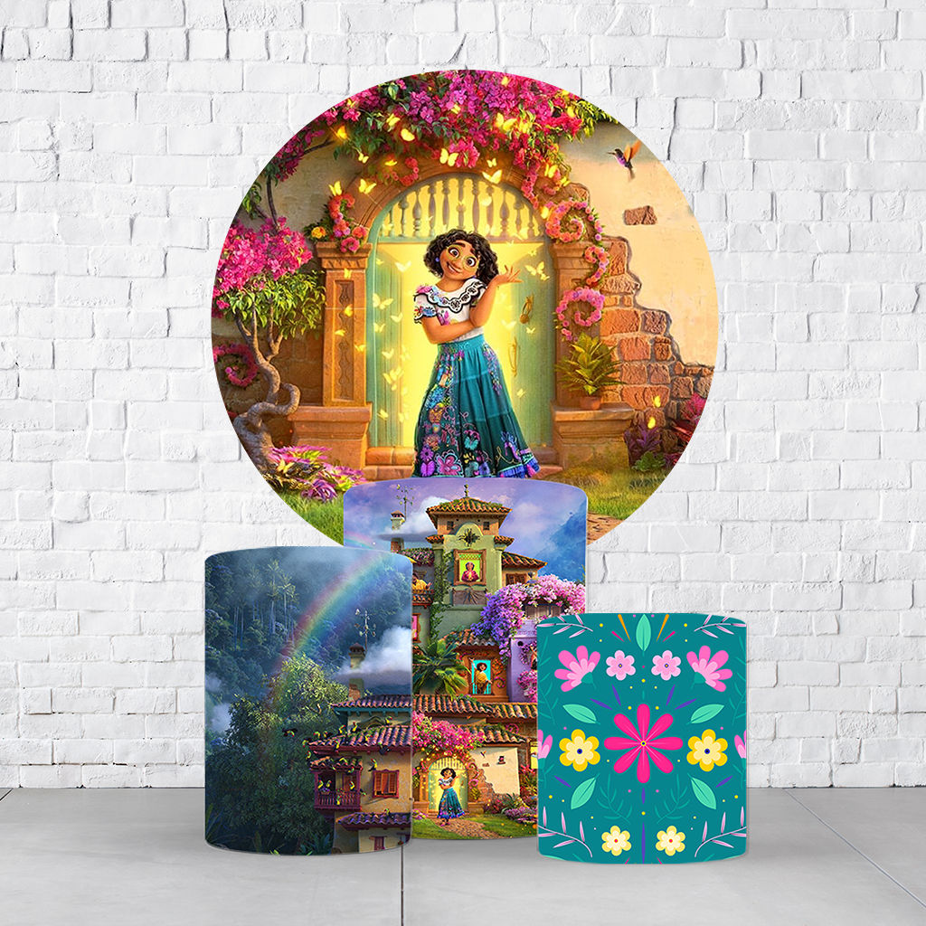 Kit Painel De Festa Encanto + Trio De Cilindros Em Tecido