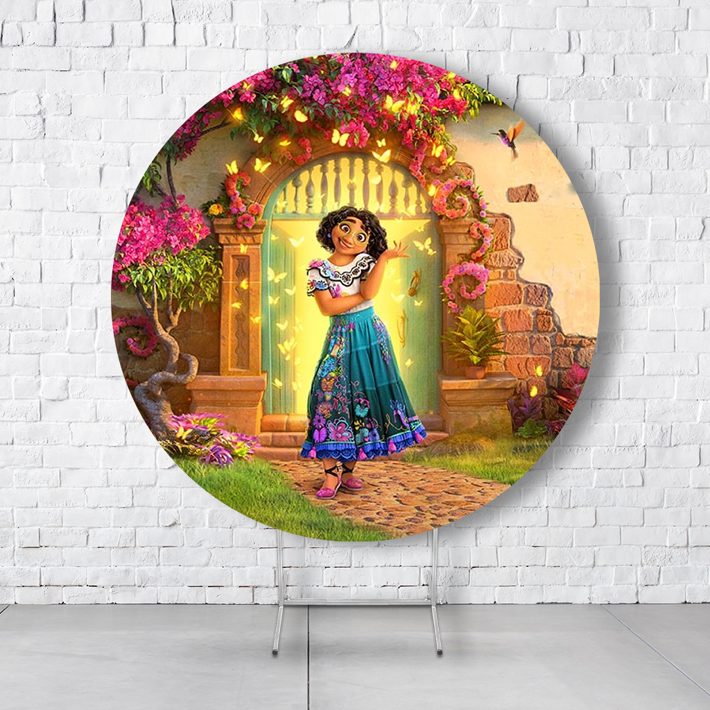 Painel De Festa Redondo Encanto Em Tecido Helanca C/Elástico 1,50x1,50