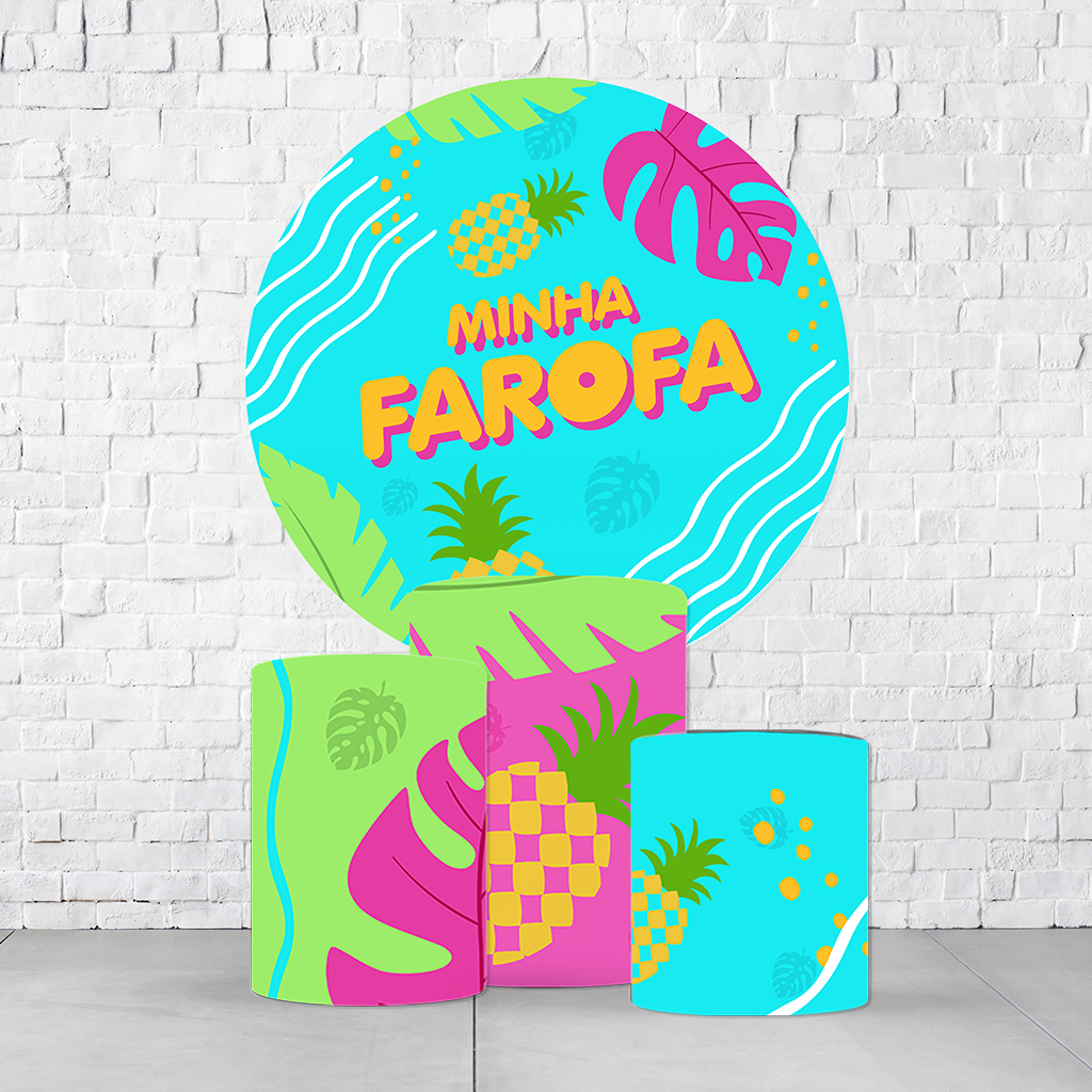 Kit Painel De Festa Minha Farofa + Trio De Cilindros Em Tecido
