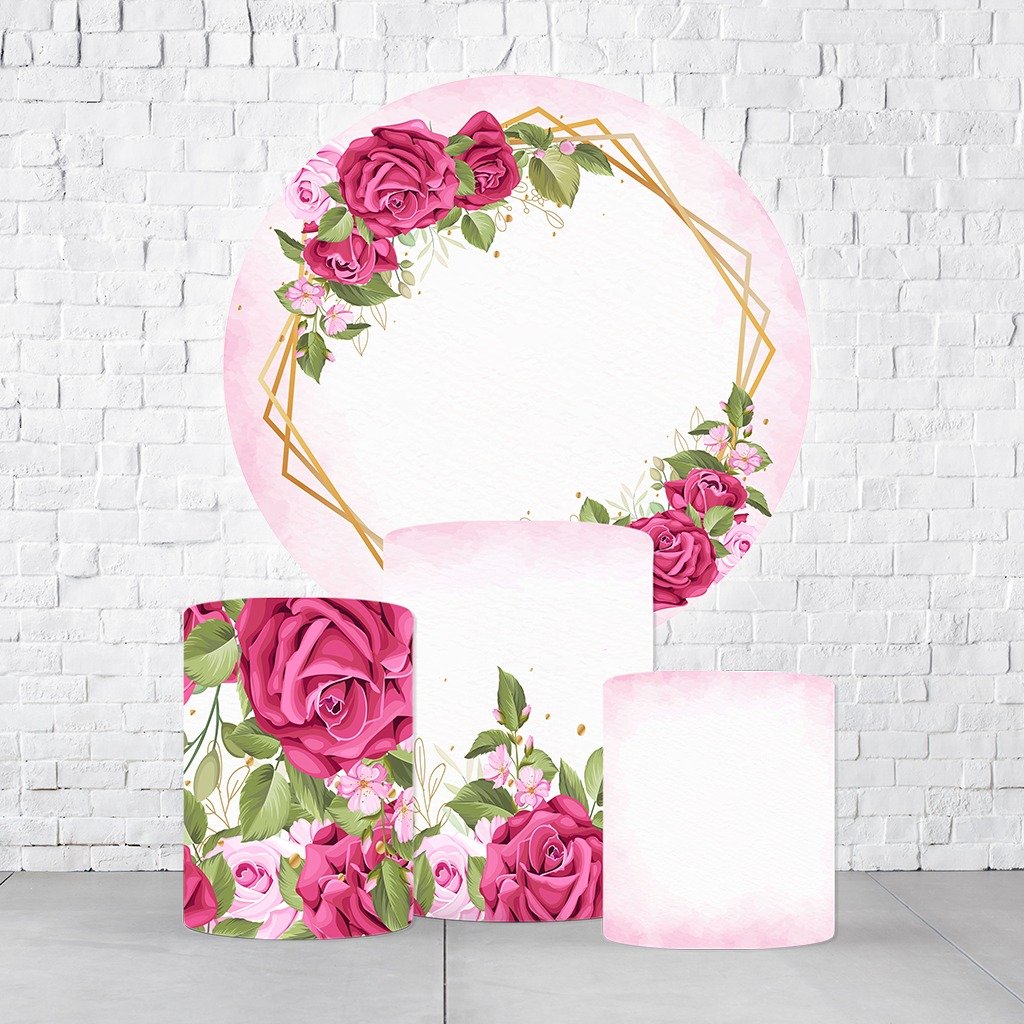 Kit Painel De Festa Flor + Trio De Cilindros Em Tecido