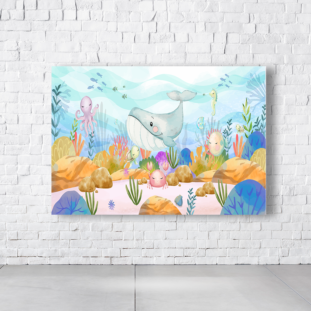 Painel Retangular Tema Fundo Do Mar Em Tecido Oxford 100% Poliéster