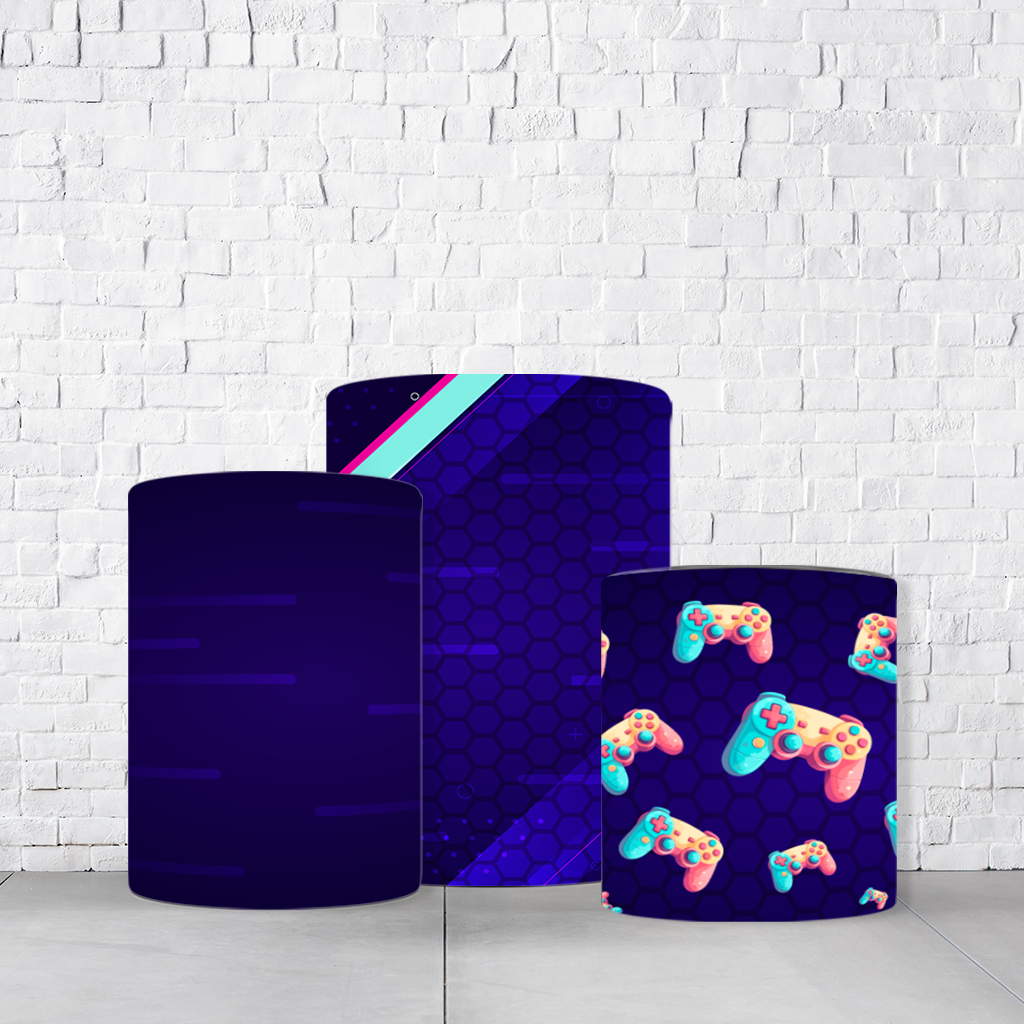 Trio de Cilindros Para Festas Gamer Em Tecido Helanca C/Elástico