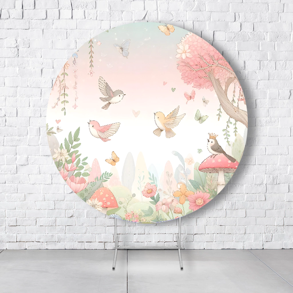 Painel De Festa Redondo Jardim Encantado Em Tecido Helanca C/Elástico 1,50x1,50