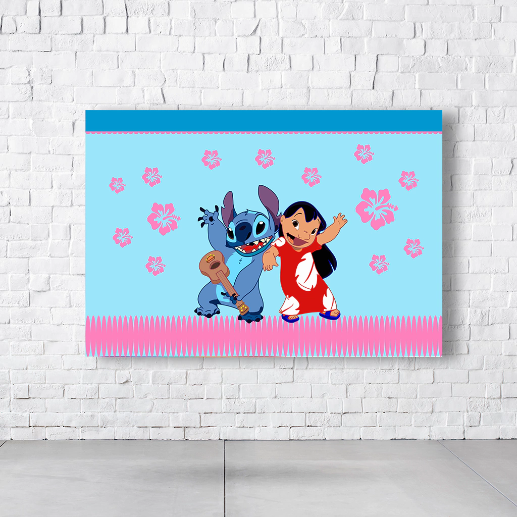 Painel Retangular Tema Lilo & Stitch Em Tecido Oxford 100% Poliéster  PAINEL088