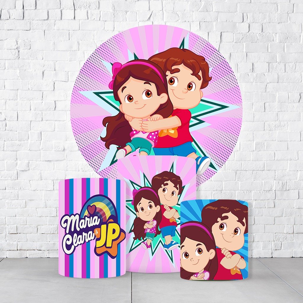 Kit Painel De Festa Maria Clara e JP + Trio De Cilindros Em Tecido