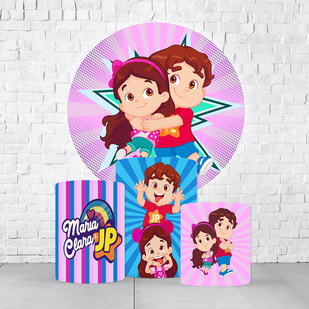 Kit Painel De Festa Maria Clara E JP + Trio De Cilindros Em Tecido - Imagem 2