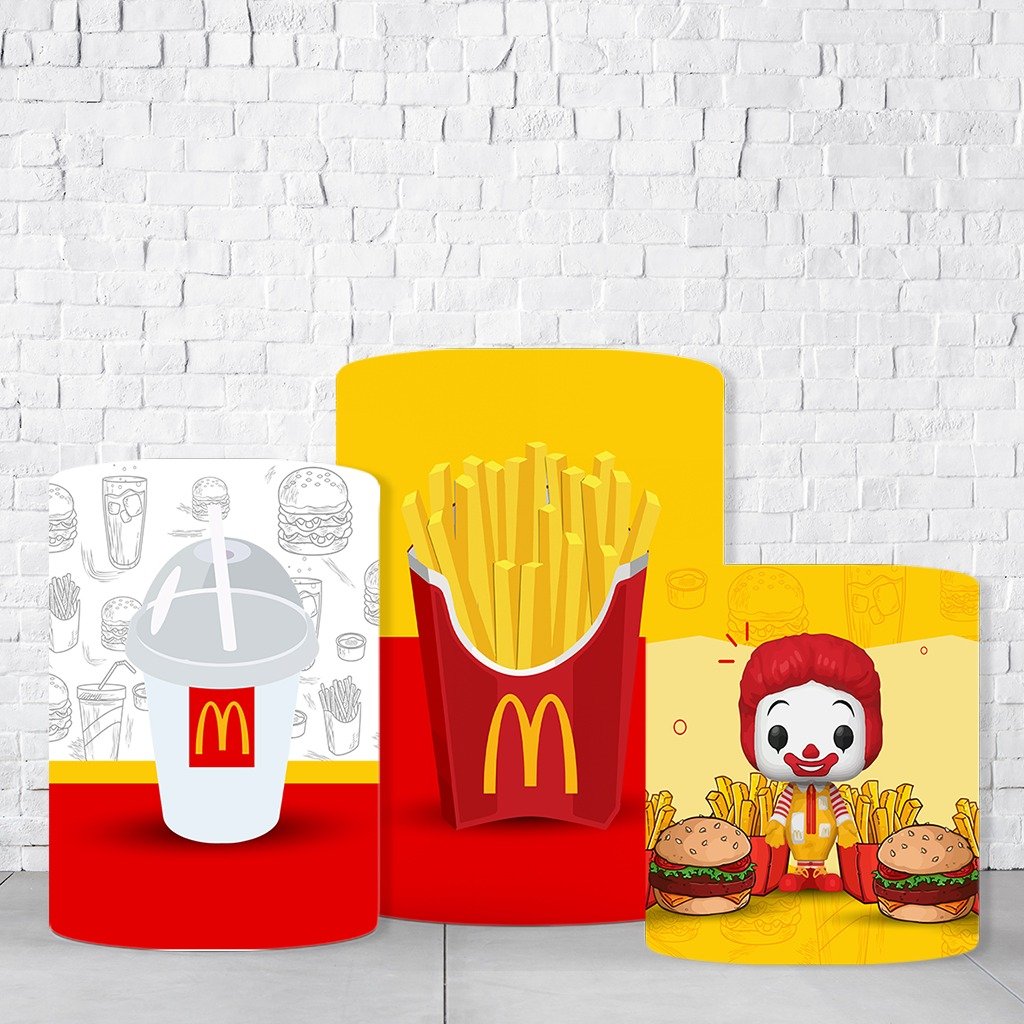 Trio de Cilindros Para Festas MC Donalds Em Tecido Helanca C/Elástico