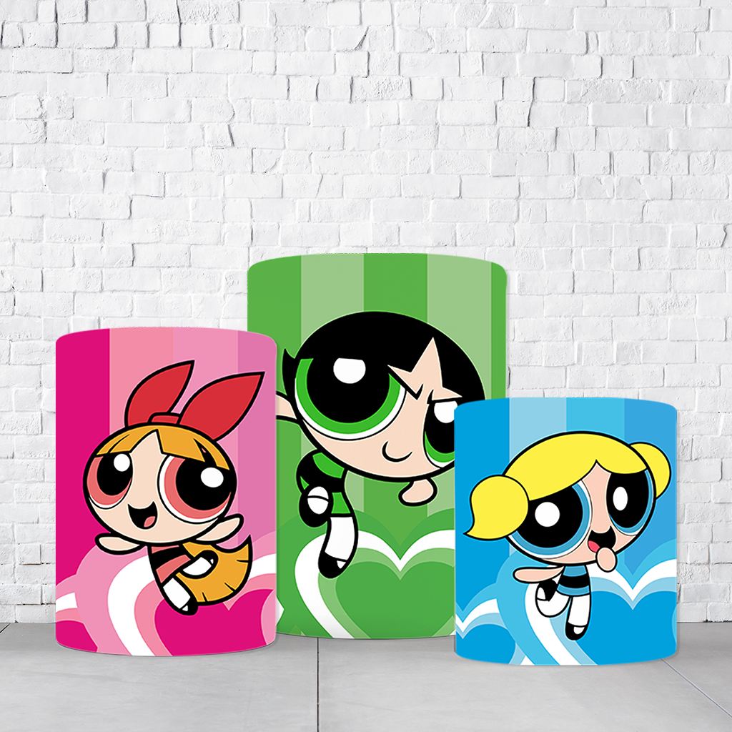 Trio de Cilindros Para Festas Meninas Super Poderosas Em Tecido Helanca C/Elástico