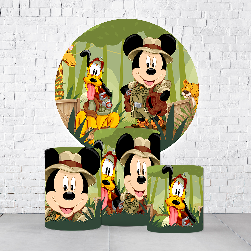 Kit Painel De Festa Mickey + Trio De Cilindros Em Tecido