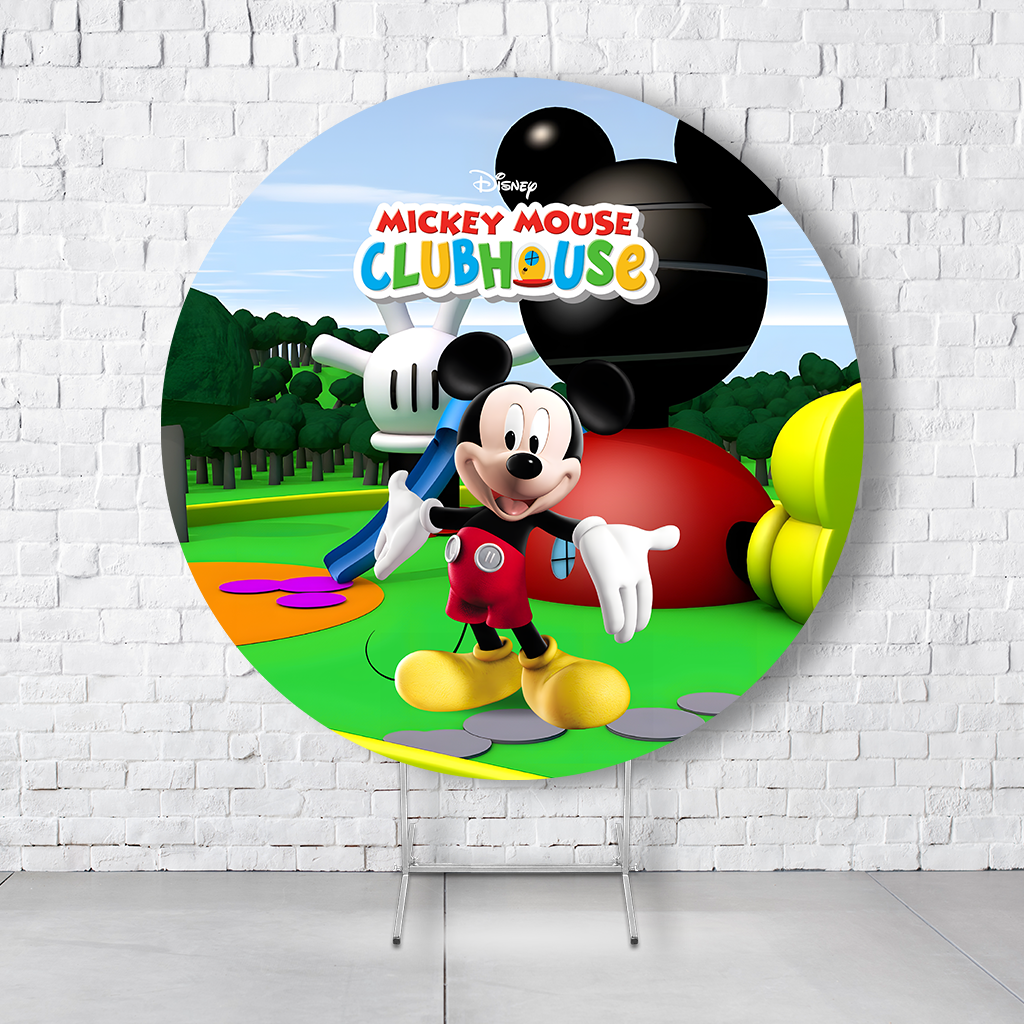Painel De Festa Redondo Mickey Em Tecido Helanca C/Elástico 1,50x1,50 - Imagem 2