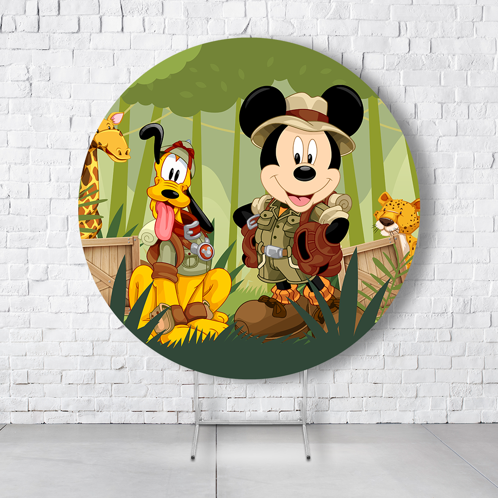 Painel De Festa Redondo Mickey Em Tecido Helanca C/Elástico 1,50x1,50