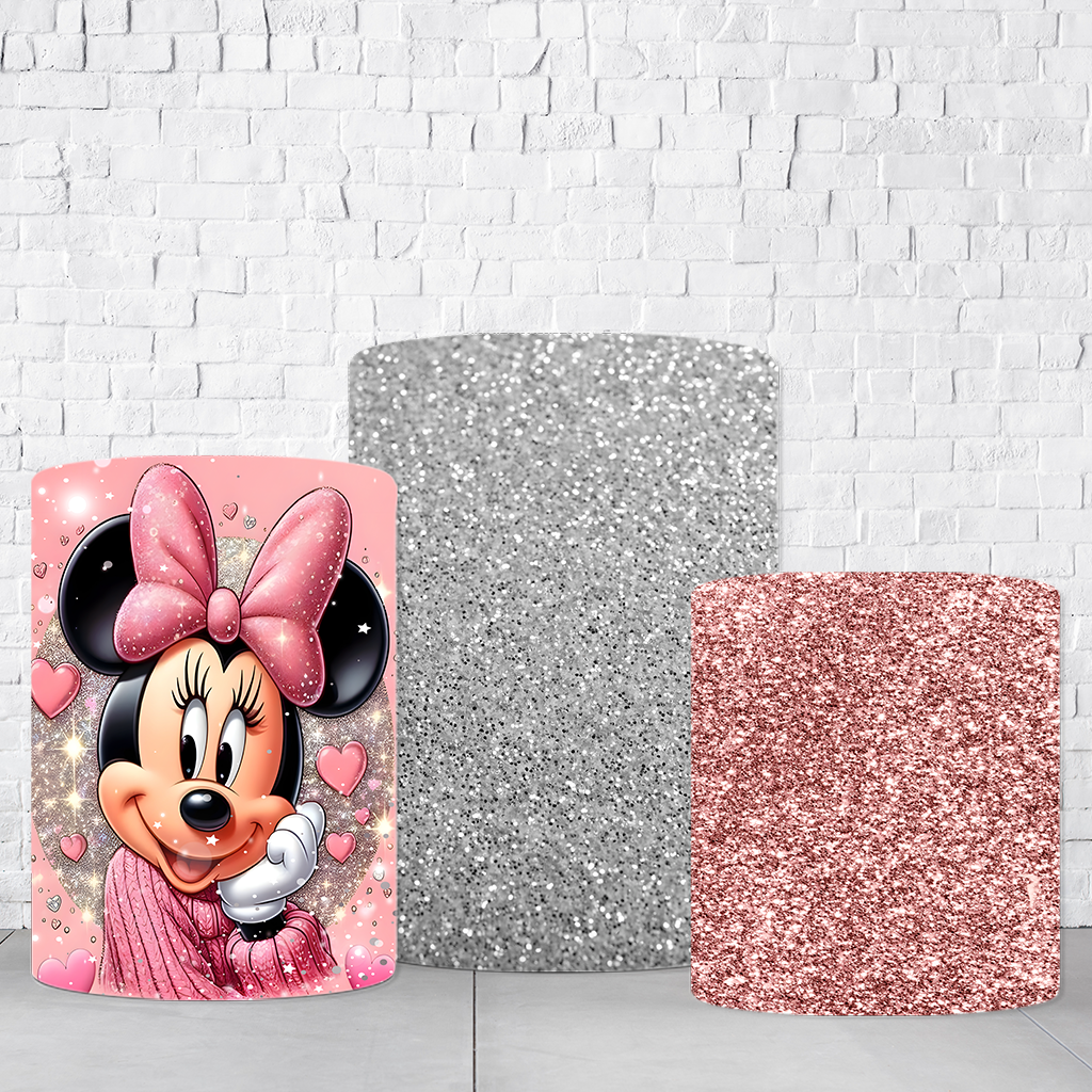 Trio de Cilindros Para Festas Minnie Em Tecido Helanca C/Elástico