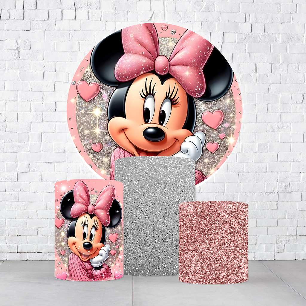 Kit Painel De Festa Minnie + Trio De Cilindros Em Tecido