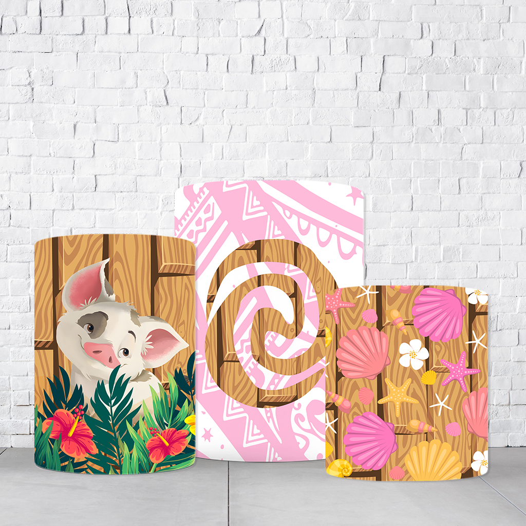 Trio de Cilindros Para Festas Moana Em Tecido Helanca C/Elástico  TRIODE414