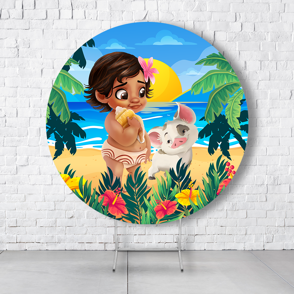 Painel De Festa Redondo Moana Em Tecido Helanca C/Elástico 1,50x1,50 - Imagem 2