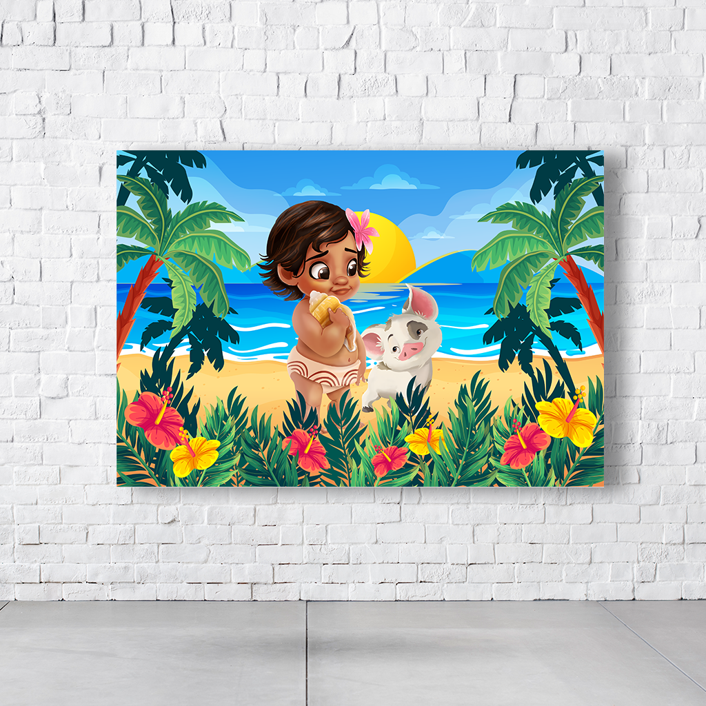 Painel Retangular Tema Moana Em Tecido Oxford 100% Poliéster - Imagem 2