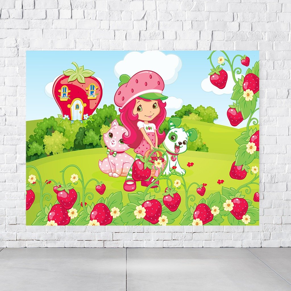 Painel Retangular Tema Moranguinho Em Tecido Oxford 100% Poliéster