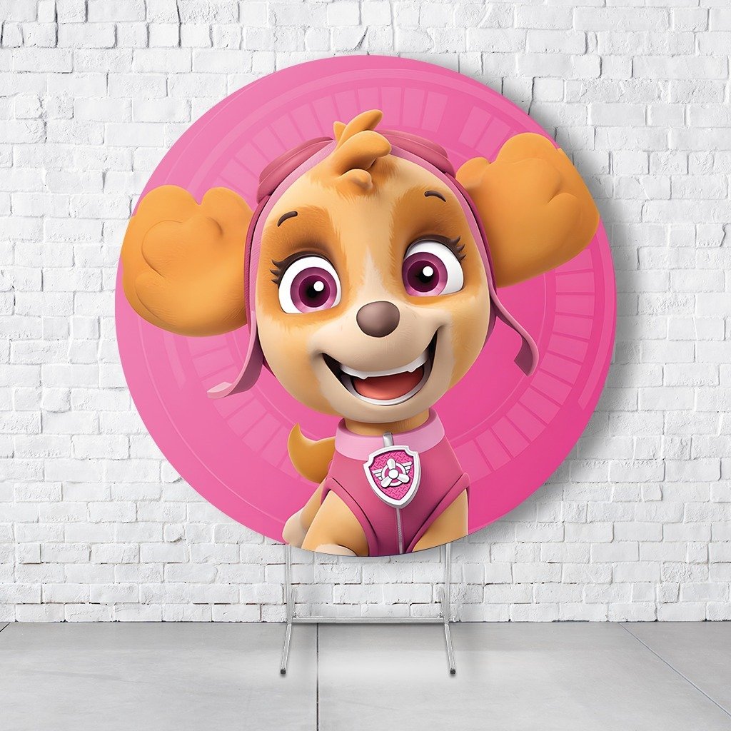 Painel De Festa Redondo Patrulha Canina Em Tecido Helanca C/Elástico 1,50x1,50 - Imagem 2