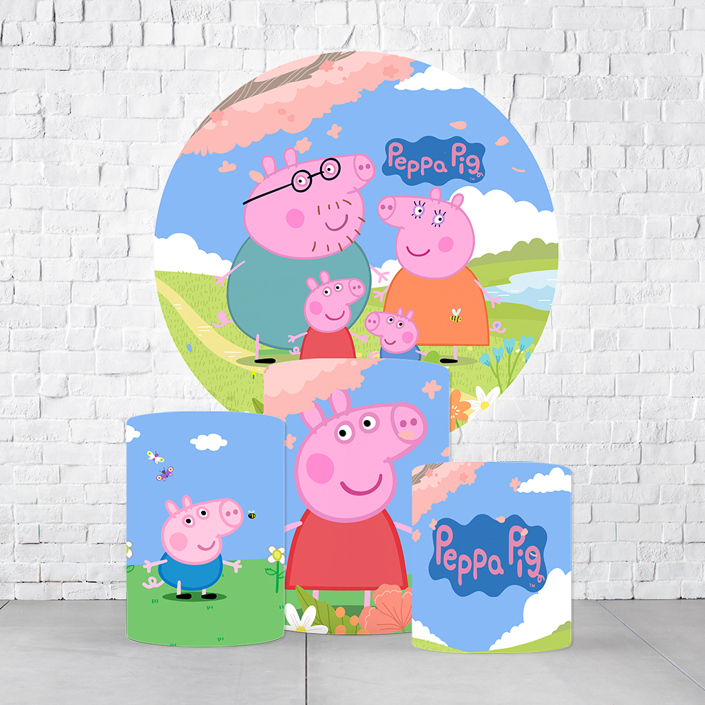 Kit Painel De Festa Peppa Pig + Trio De Cilindros Em Tecido