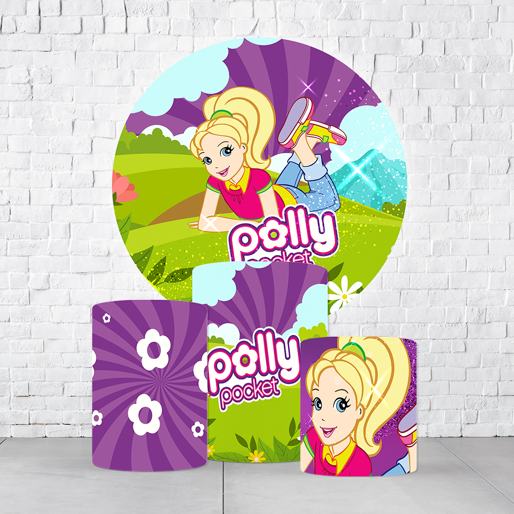 Kit Painel De Festa Polly Pocket + Trio De Cilindros Em Tecido