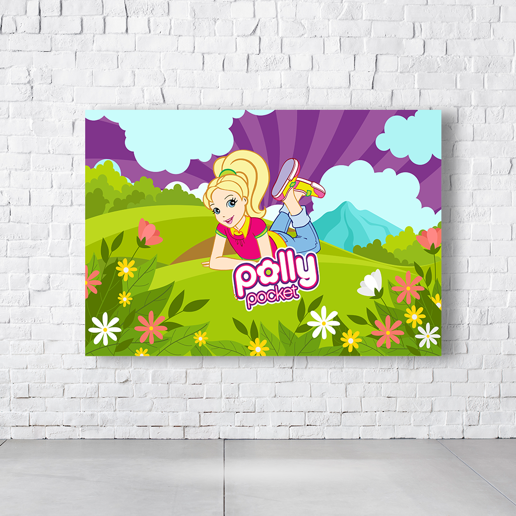 Painel Retangular Tema Polly Pocket Em Tecido Oxford 100% Poliéster