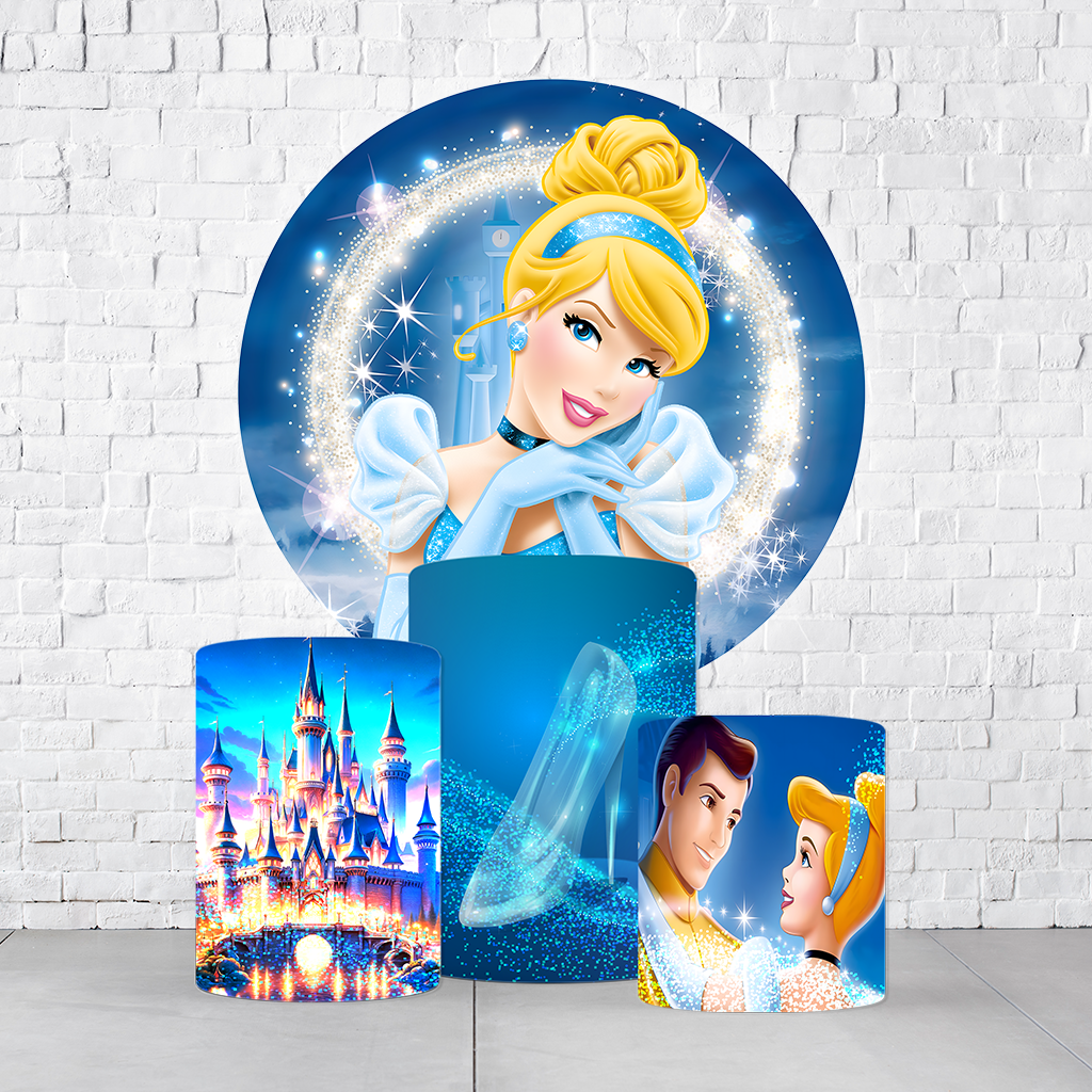 Kit Painel De Festa Cinderela + Trio De Cilindros Em Tecido