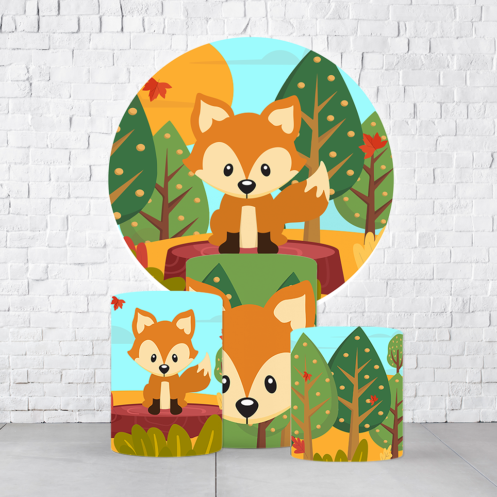 Kit Painel De Festa Raposinha + Trio De Cilindros Em Tecido