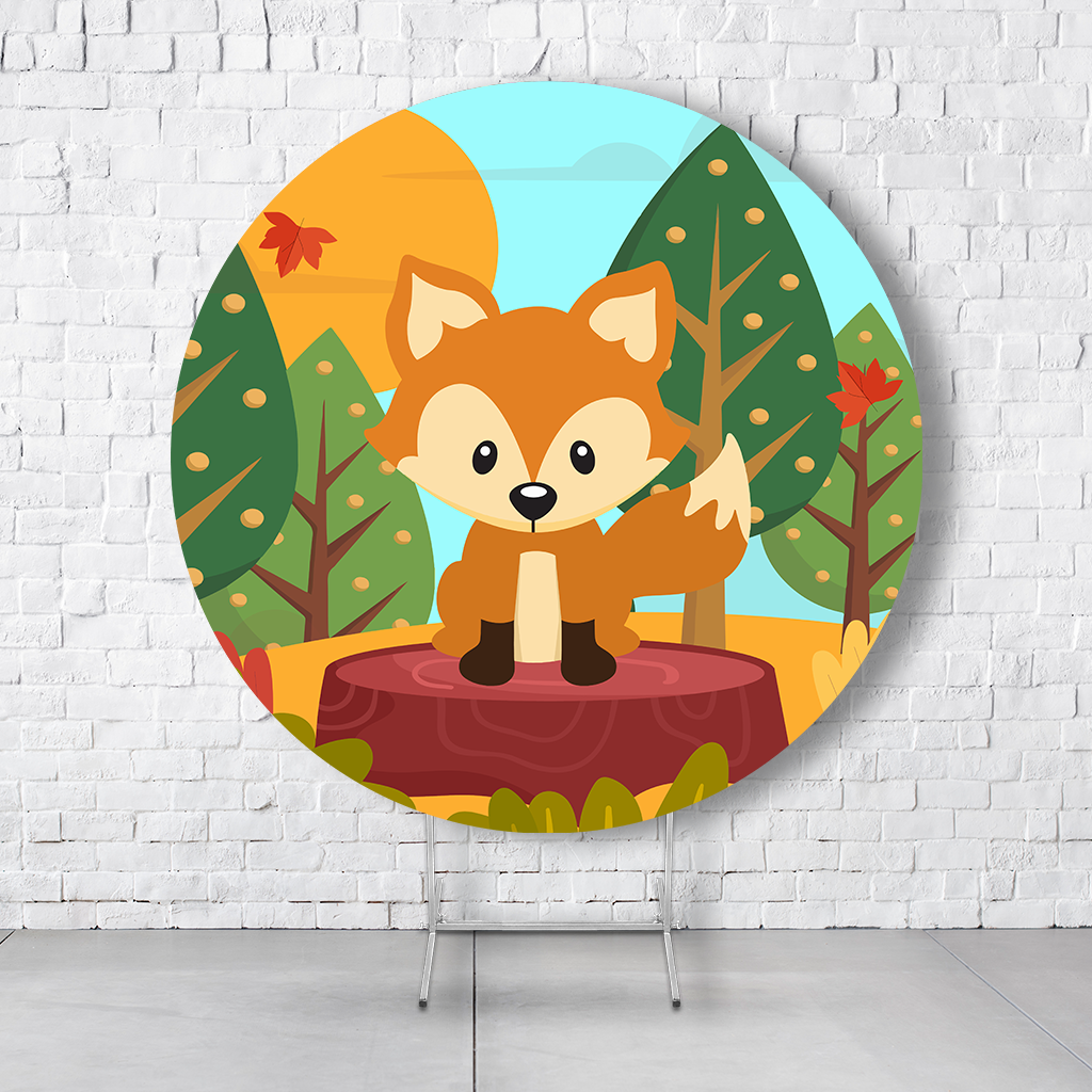 Painel De Festa Redondo Raposinha Em Tecido Helanca C/Elástico 1,50x1,50