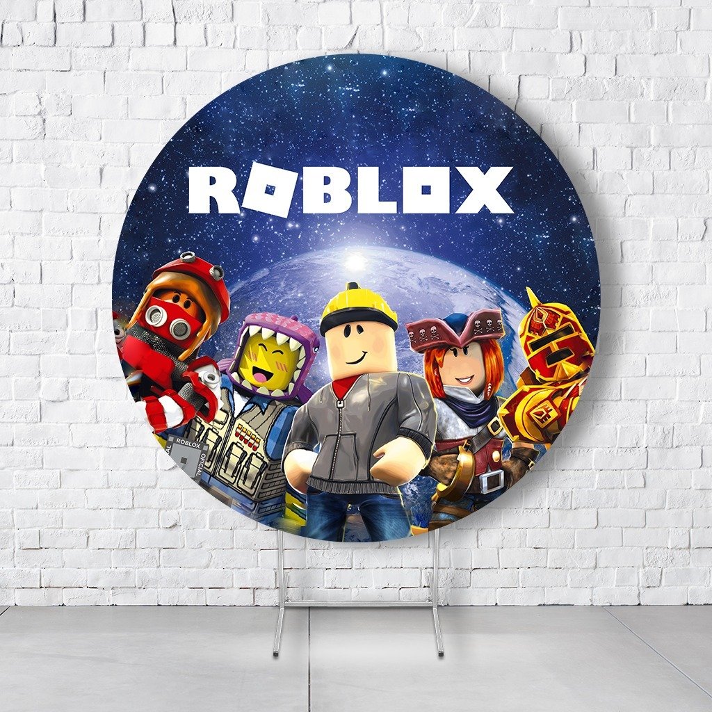 Painel De Festa Redondo Roblox Em Tecido Helanca C/Elástico 1,50x1,50