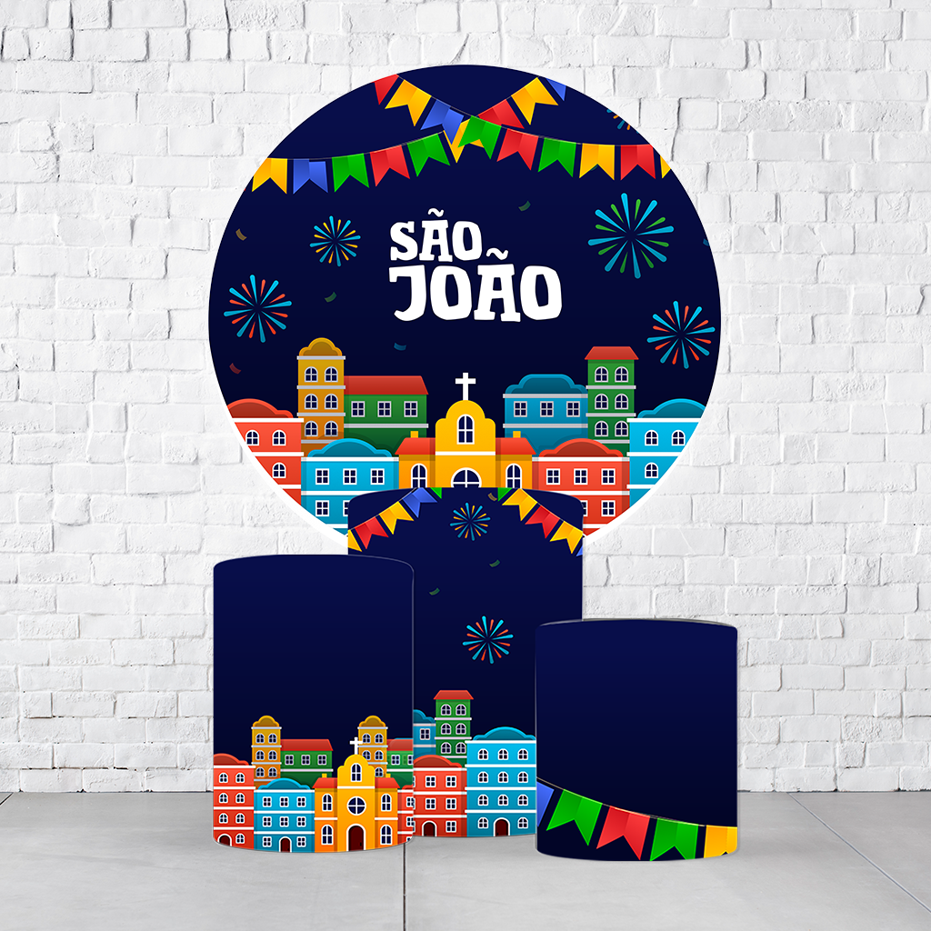 Kit Painel De Festa São João + Trio De Cilindros Em Tecido