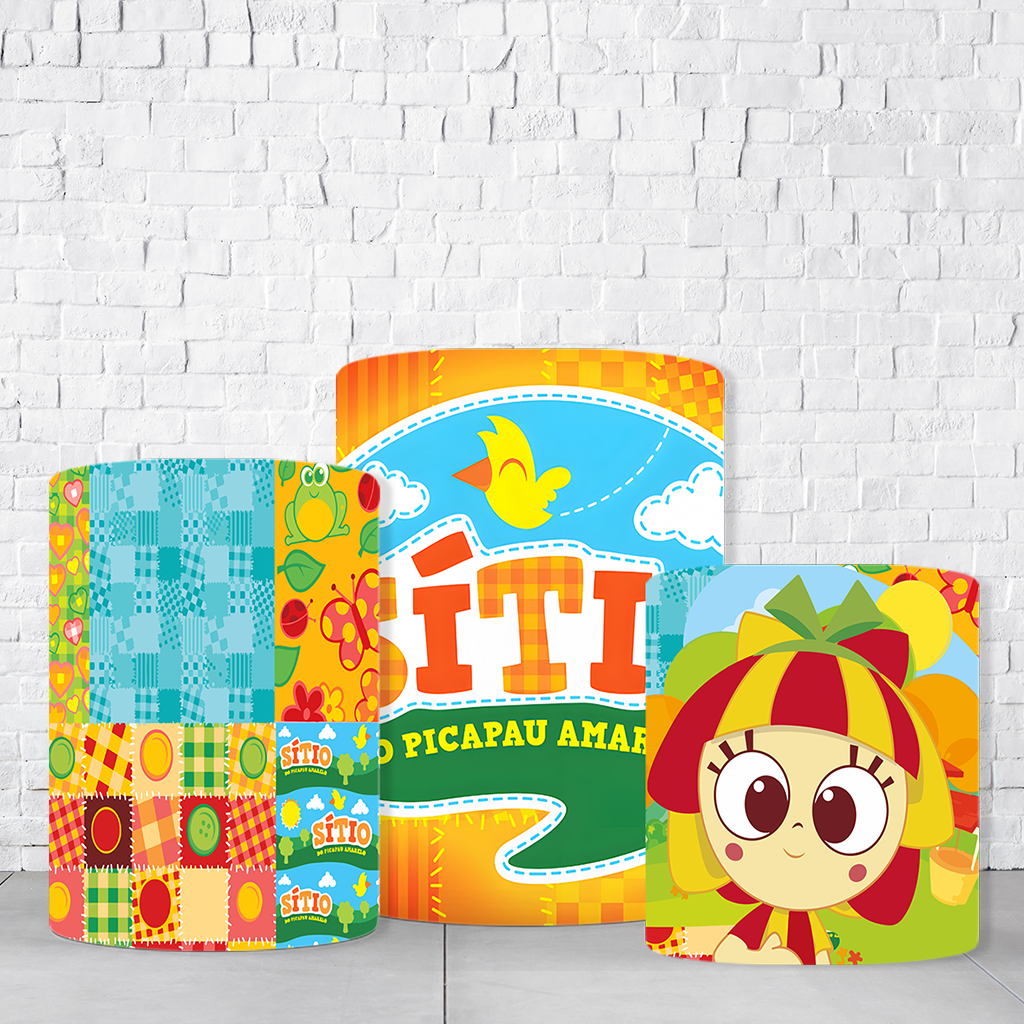 Trio de Cilindros Para Festas Sítio Do Pica Pau Amarelo Em Tecido Helanca C/Elástico