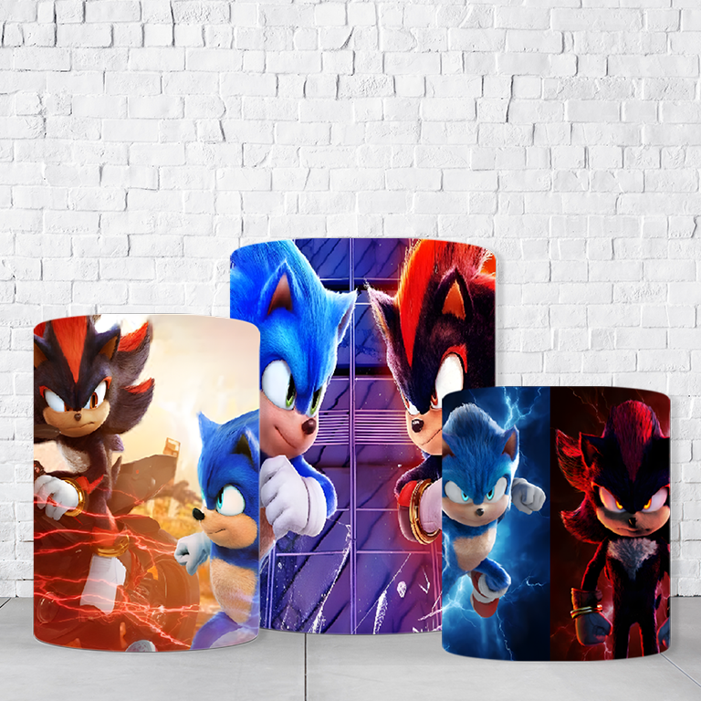 Trio de Cilindros Para Festas Sonic Em Tecido Helanca C/Elástico - Imagem 3