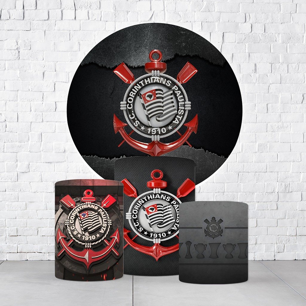 Kit Painel De Festa Times De Futebol + Trio De Cilindros Em Tecido
